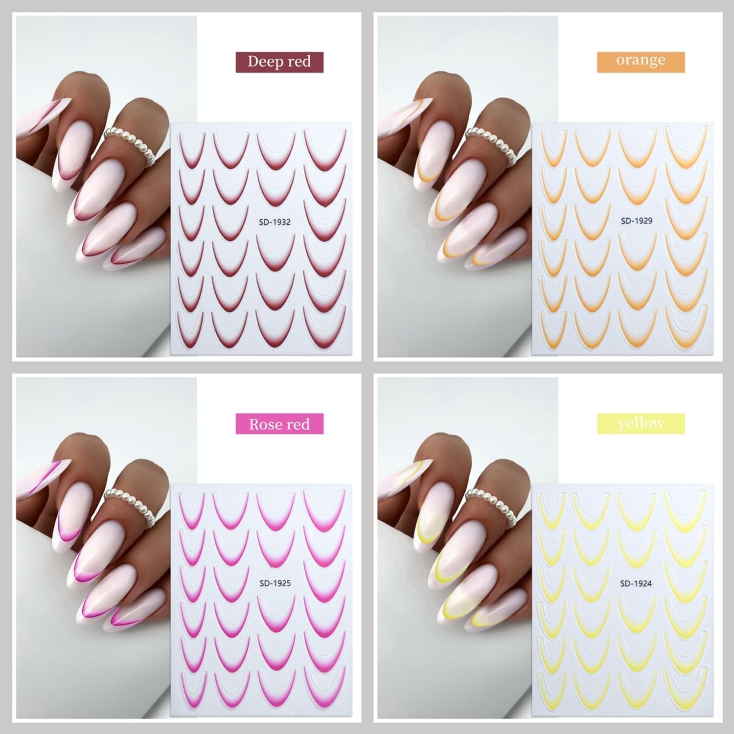 GZMAYUEN 12 Farben Französische Nagelaufkleber, 3D-Nagelaufkleber mit französischem Farbverlauf, selbstklebendes Nageldesign, Nagelzubehör