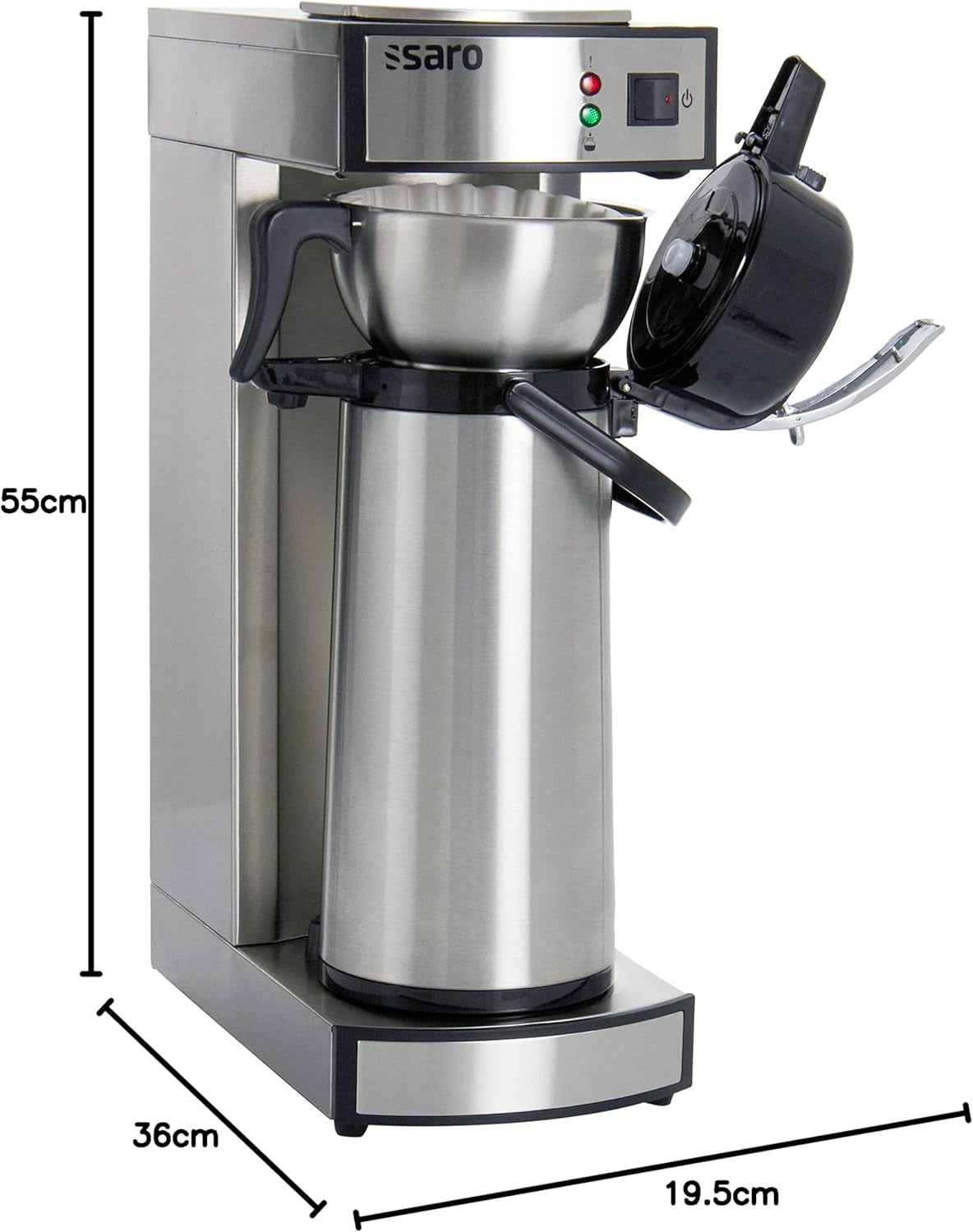Saro Espressomaschine, inklusive Karaffe mit isolierter Edelstahlpumpe – 2,2 l – Zubereitungszeit ca. 5–6 Min. – Schutz bei Betrieb ohne Wasser – 2.069 kW – Modell THERMO 24