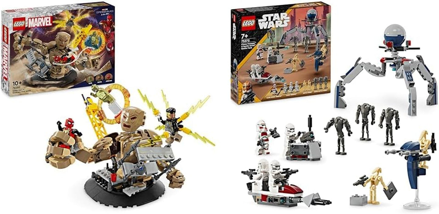 LEGO Marvel Spider-Man Vs. Sandman: Showdown Superhelden-Spielzeug mit Figuren einschließlich Eidechse und Elektro-Rollenspiel-Bauspielzeug, Geschenk für Action-begeisterte Jungen und Mädchen 76280 Bausets Beuche den LEGO-Store Clone Trooper Battle Pack