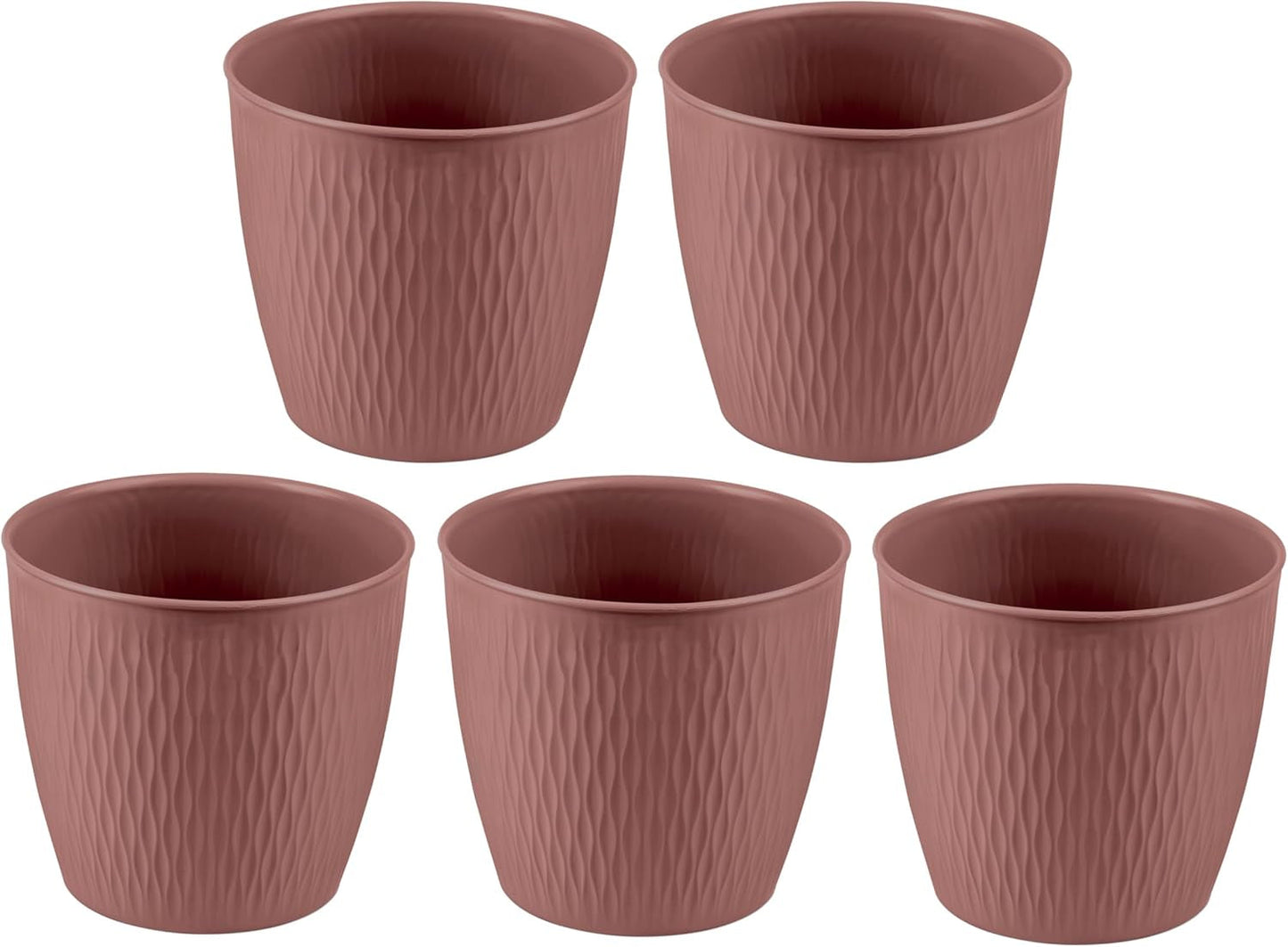 Set mit 5 braunen Töpfen, Durchmesser 16 cm – Stabile Kunststofftöpfe – Dekorativer Übertopf mit Entwässerungsmöglichkeit – Eleganter Topf für den Innen- und Außenbereich
