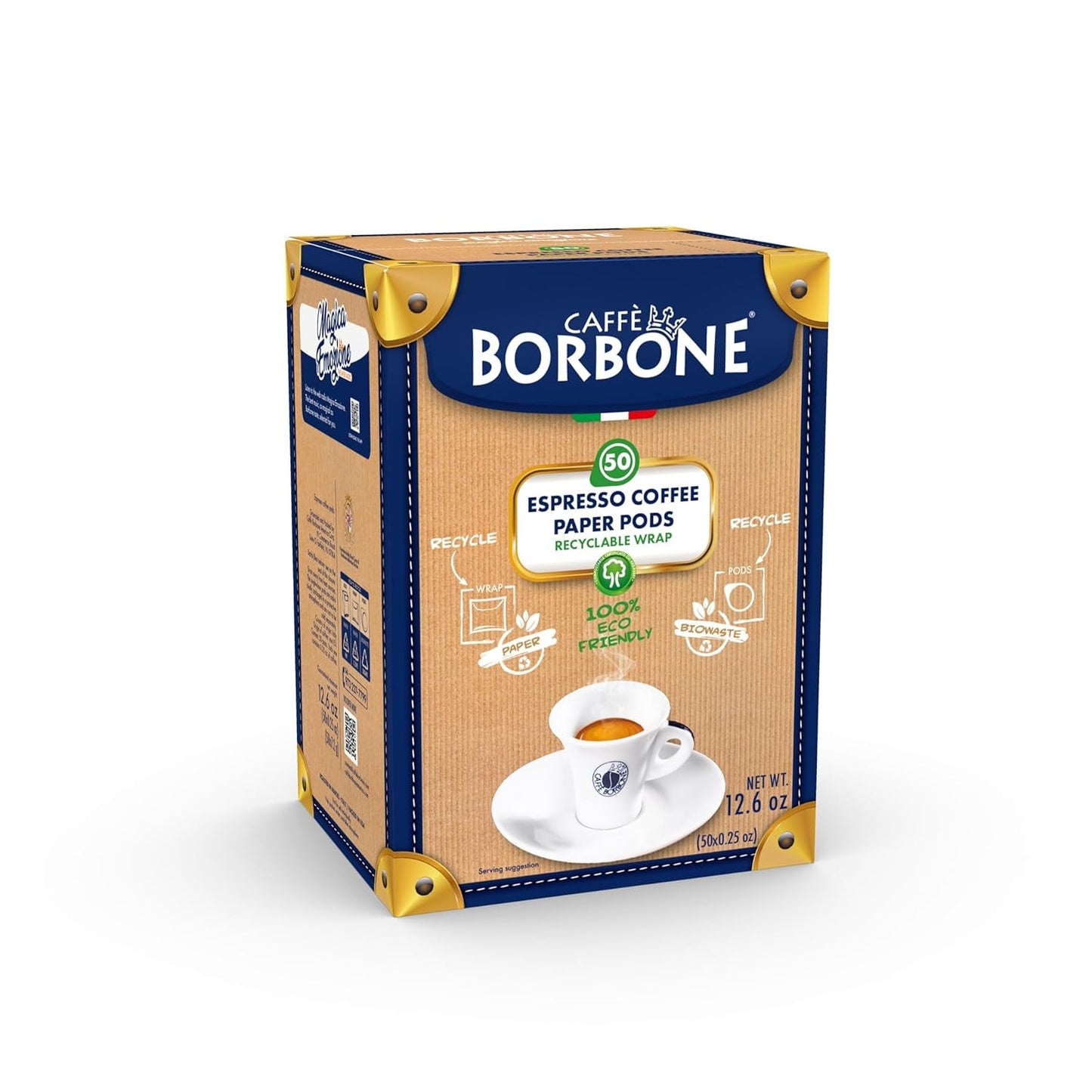 Caffè Borbone kompostierbare Kaffeepads, blaue Kaffeemischung – 50 Pads – kompatibel mit ESE System Papierpads 44 mm