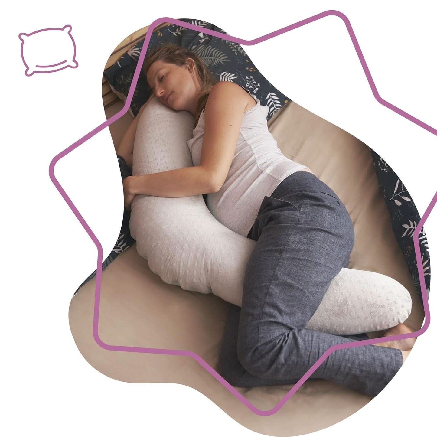 Badabulle Stillkissen und flauschiges Schwangerschaftskissen, 150 cm, inklusive Bezug, ergonomische Form Zubehör Essen und Stillen Bebe Naty Shop