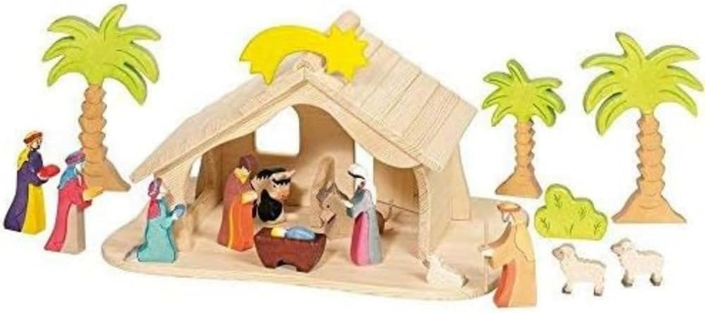 Holztiger Puppenhaus mit Weihnachtsstern (keine Figuren, keine Bäume)