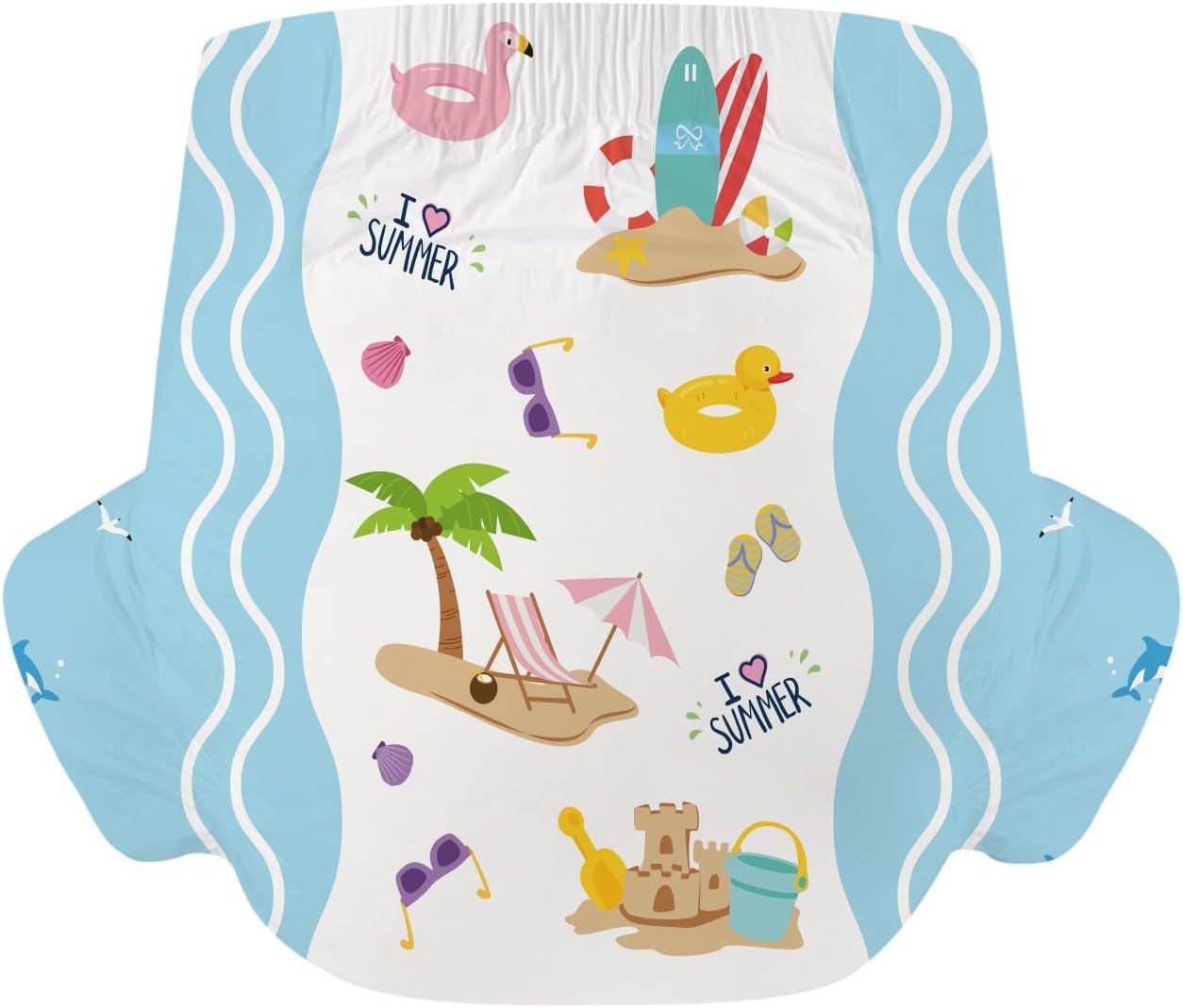 CutiePlusU Erwachsenenwindeln, 10er-Pack, Einweg-Blattwindeln für Damen und Herren, maximale Saugfähigkeit über Nacht – I Love Summer (mittlere Größe 71–96 cm)