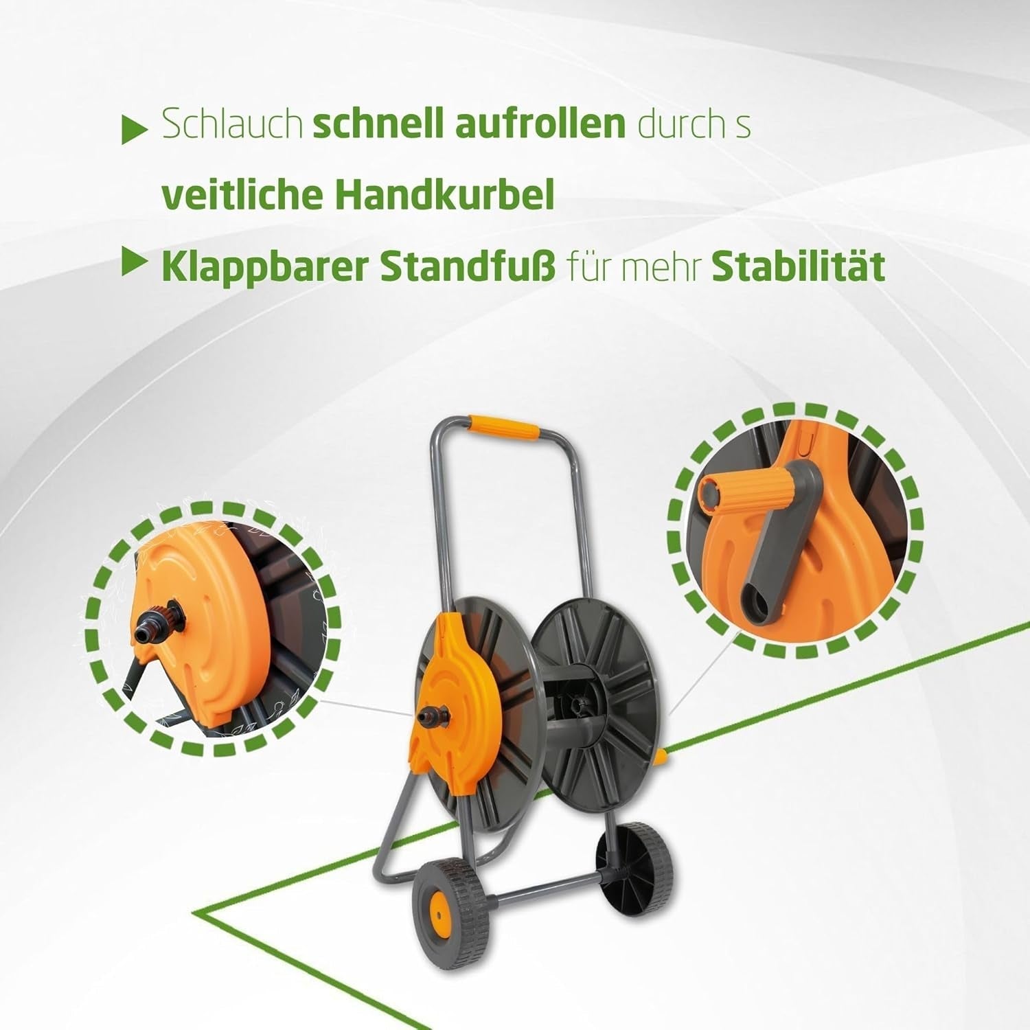 Amig - Schlauchtrommel | für 1/2"-Schläuche | max. 60 m gerollt | mit Kurbel zum einfachen Aufwickeln | Polypropylen | Orange und Grau