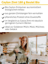 - BIO Ceylon Zimt | Ceylon Zimtpulver aus kontrolliert biologischem Anbau | Zimtpulver fein vermahlen aus ganzen Zimtstangen. Ideal für Müsli, Milchreis, Gebäck uvm. | Inhalt: 180 g