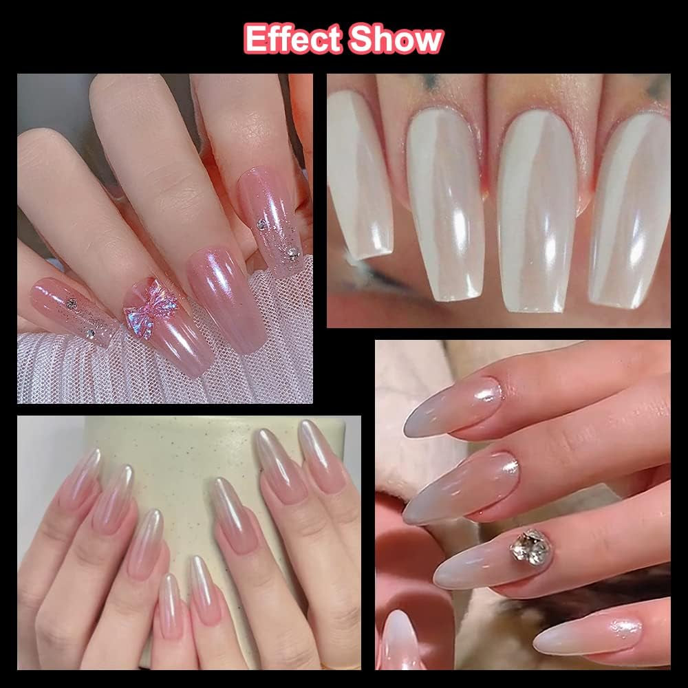 2 Schachteln Weiße Perle Chrom Nagelpuder - Transparent Aurora Ice Shimmer Chrome Pigment Pulver Für Nägel, Glazed Donut Glitzerpuder Nails Spiegeleffekt-Glitter Nagelkunst-Pulver Für Diy-Salon