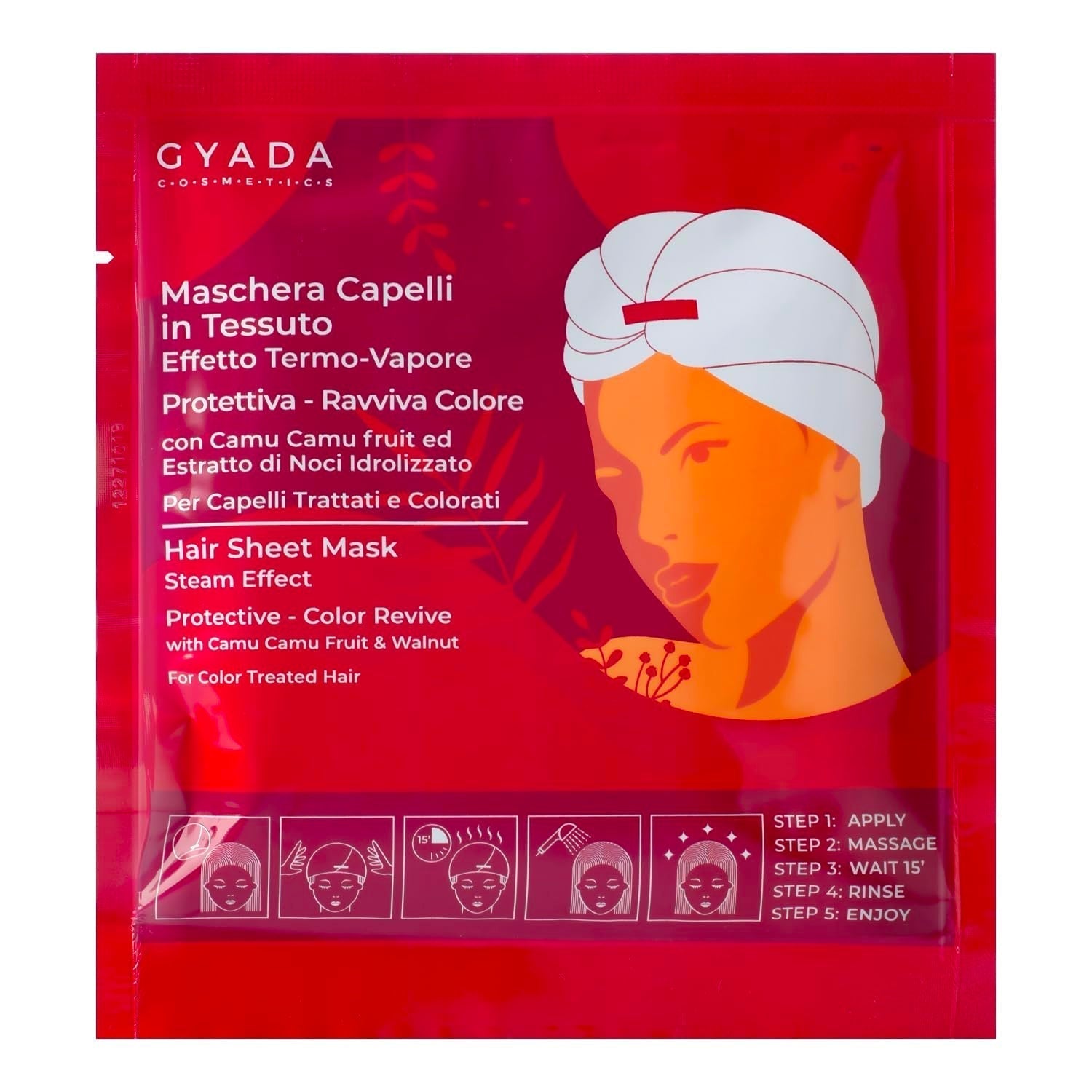 GYADA COSMETICS Textile Haarmaske für Farbschutz und erfrischenden Glanzeffekt, Thermokappe, Kamille, Macadamiaöl und Panthenol, 60 ml, Naty Shop Haarmaske, 1 Stück (1 Stück), Nüsse