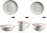 MÄSER Mabella, Vintage-Geschirrset für 4 Personen, 20-teiliges Kombiservice mit raffinierter Reaktivglasur und feinem braunem Rand, Steingut, Grau-Beige