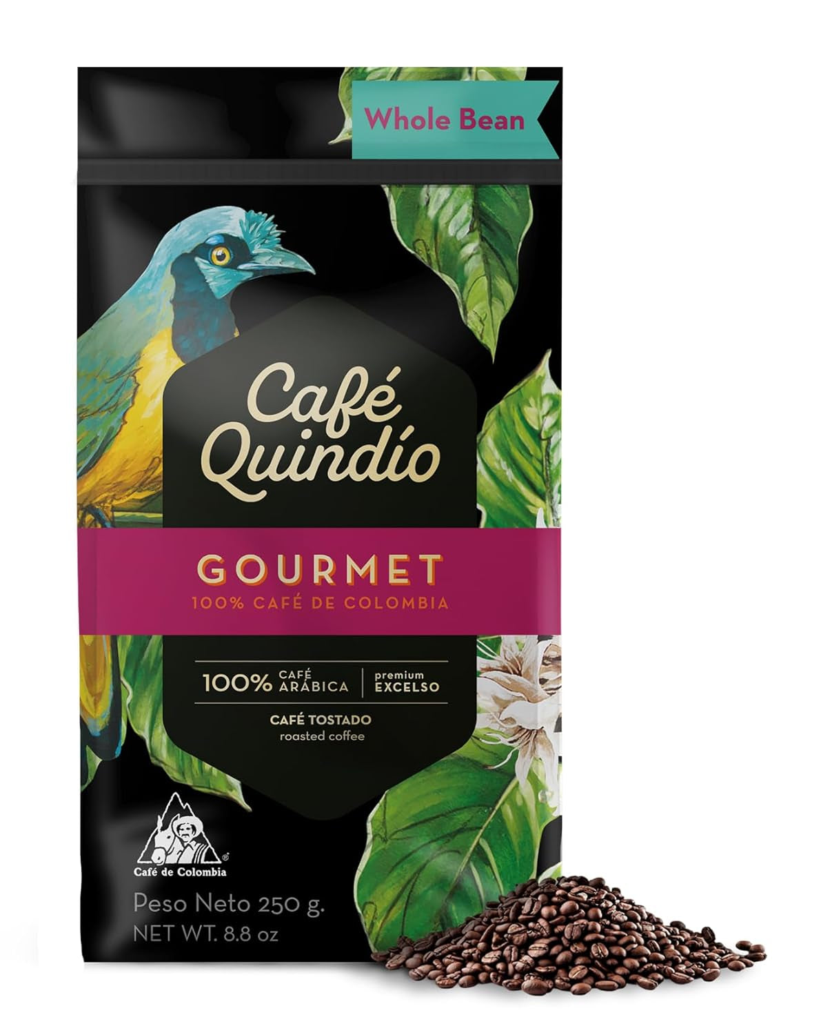 Cafe Quindio Gourmet – Spezialkaffee – 100 % Arabica-Kaffeebohnen, Kolumbien, 250 g – ideal für Siebträgermaschinen, Vollautomaten, Filterkaffee oder French Press
