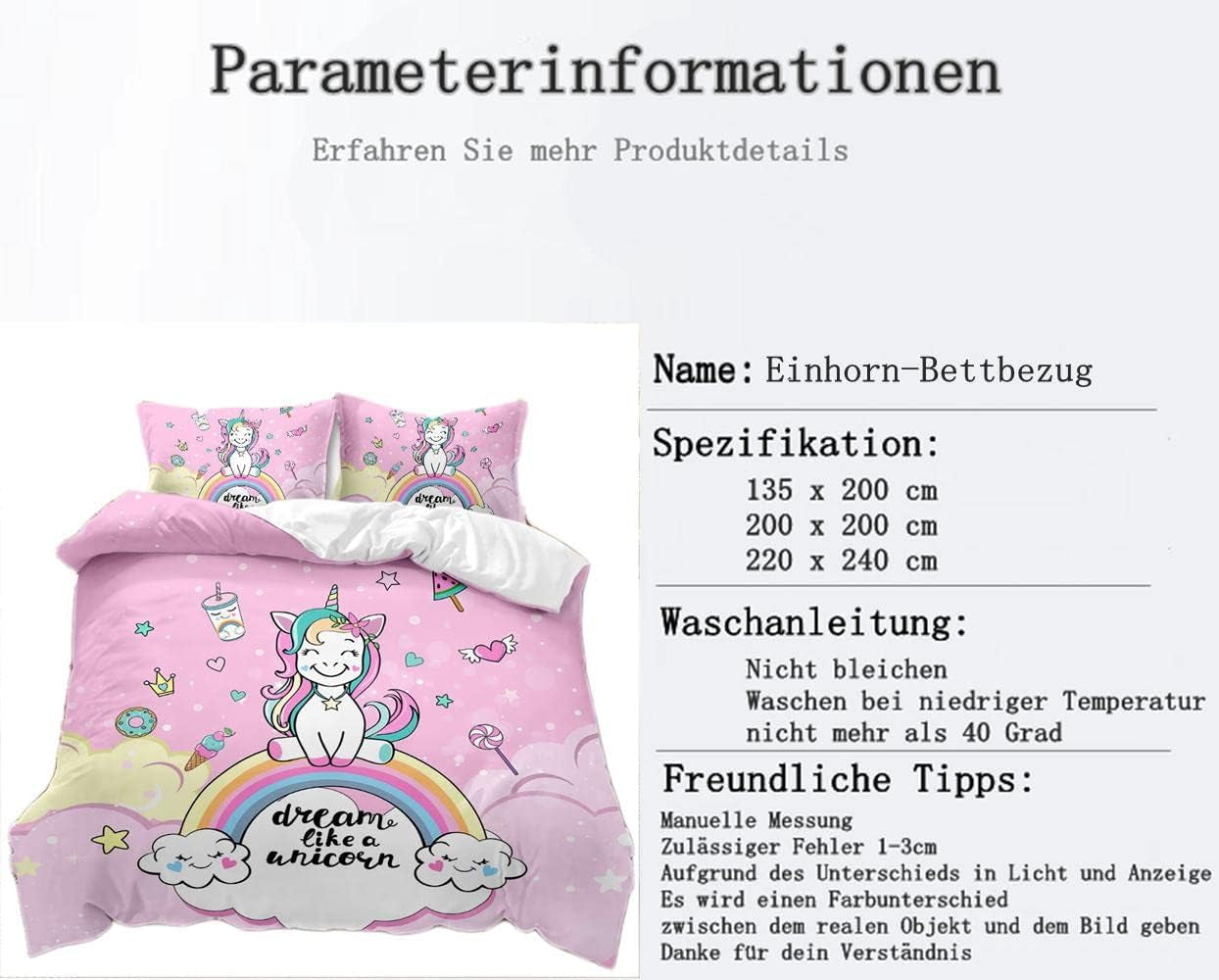 Bettwäsche für Mädchen, Einhorn, 2 Kissenbezüge. Bettwäsche – Kinder Naty Shop