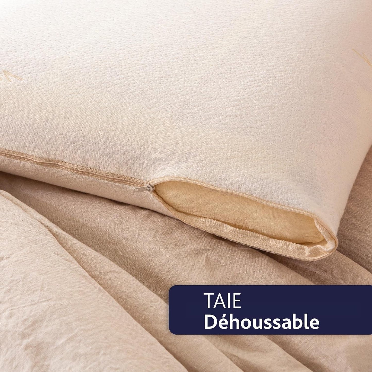 Kissen, ergonomisch, pflanzlich, 45 x 70 cm, Memory-Form, rechteckig, Füllung aus 100 % MDF, Unterseite aus Baumwolle, Bezug aus Polyester – Rizinusöl Naty Shop Standard-Kissen