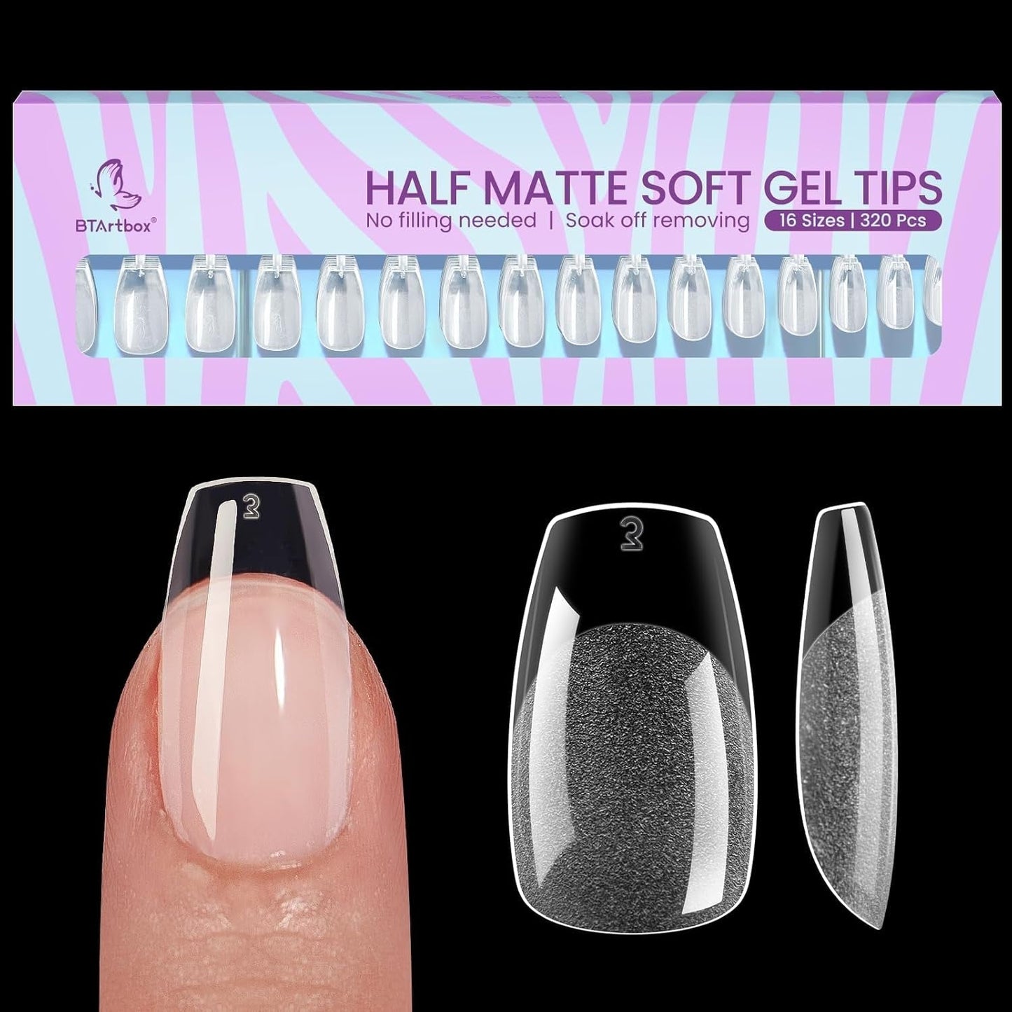 Btartbox Extra kurze Mandel-Nagelspitzen – Volldeckende Gel-X-Soft-XS-Gel-Nagelspitzen – Vorgeformte Halbmatte für breite Nägel Salon 320 Stück