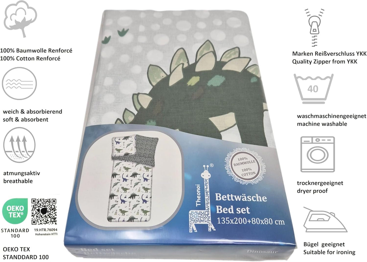 Bettwäsche für Kinder, wendbar, Dinosaurier Bettwäsche – Kinder Naty Shop