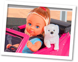 Simba 105731539 - Evi Love Beetle Evi's, Evi mit Auto, Auto: 22 cm, mit Hund, Modepuppe, 12 cm, für Kinder ab 3 Jahren