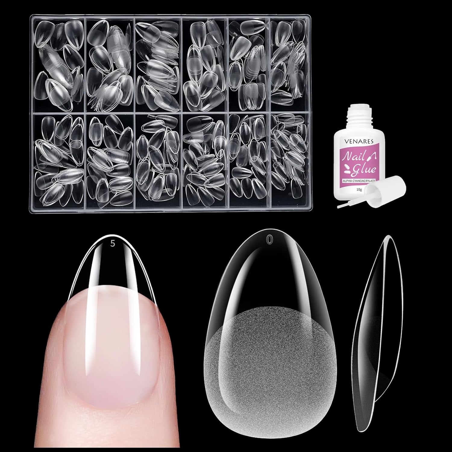 Kurze künstliche Nägel, Ballerina, 500 Stück, zum Aufkleben, 12 Größen, künstliche Nägel, kurze, weiche Gel-Nagelspitzen mit vollständiger Abdeckung für Gelnägel, kurz S