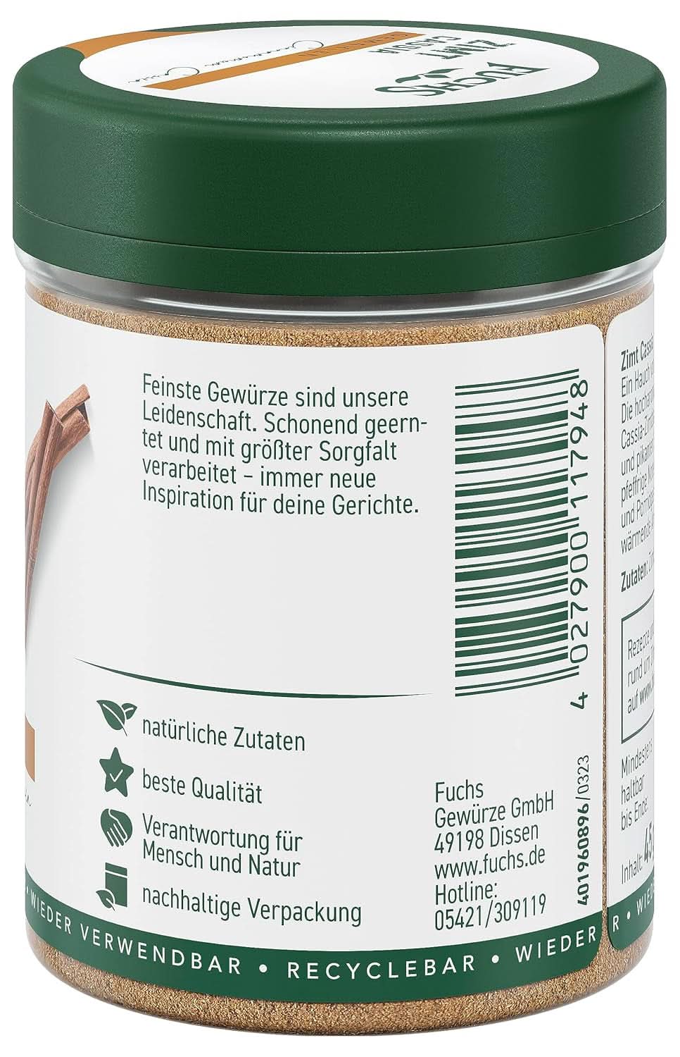 Fuchs Gemahlener Cassia-Zimt – Zum Würzen von Gebäck, Desserts oder Tees, 45 Gramm Gewürze Naty Shop