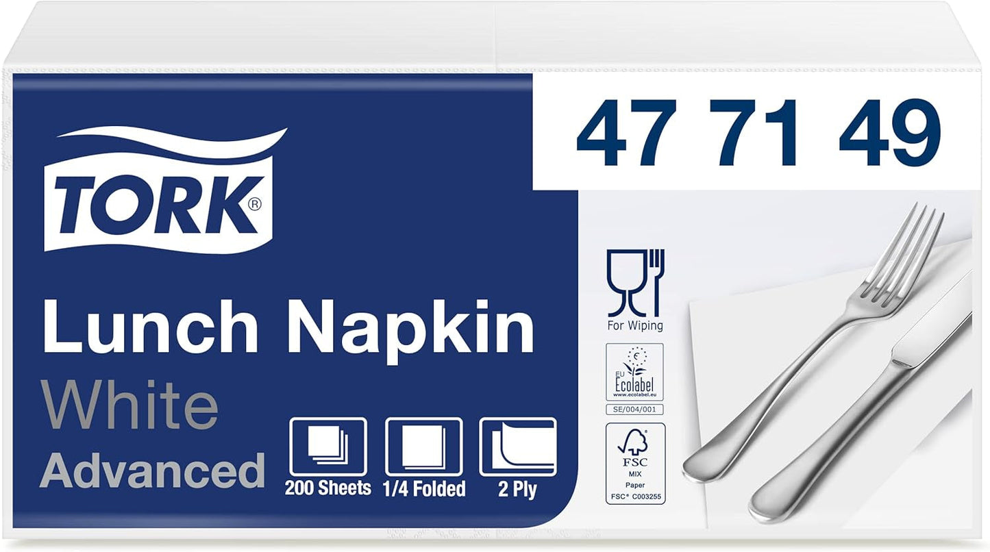 Tork Soft Lunch Serviette Weiß, 1/8 Falz, 3-lagig, 33 cm × 33 cm, 150 Servietten, 477416