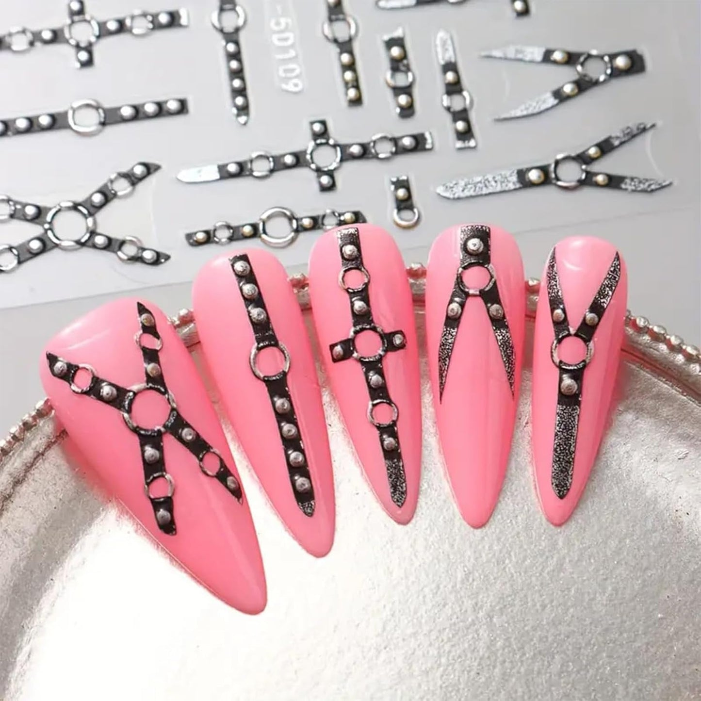 2PCS 5D Embossed Gothic Punk Nagelsticker, Nagel Sticker Selbstklebend Kreuz Und X-Form Halloween Nagelaufkleber, Nageldesign Zubehör Für Damen Nail Art