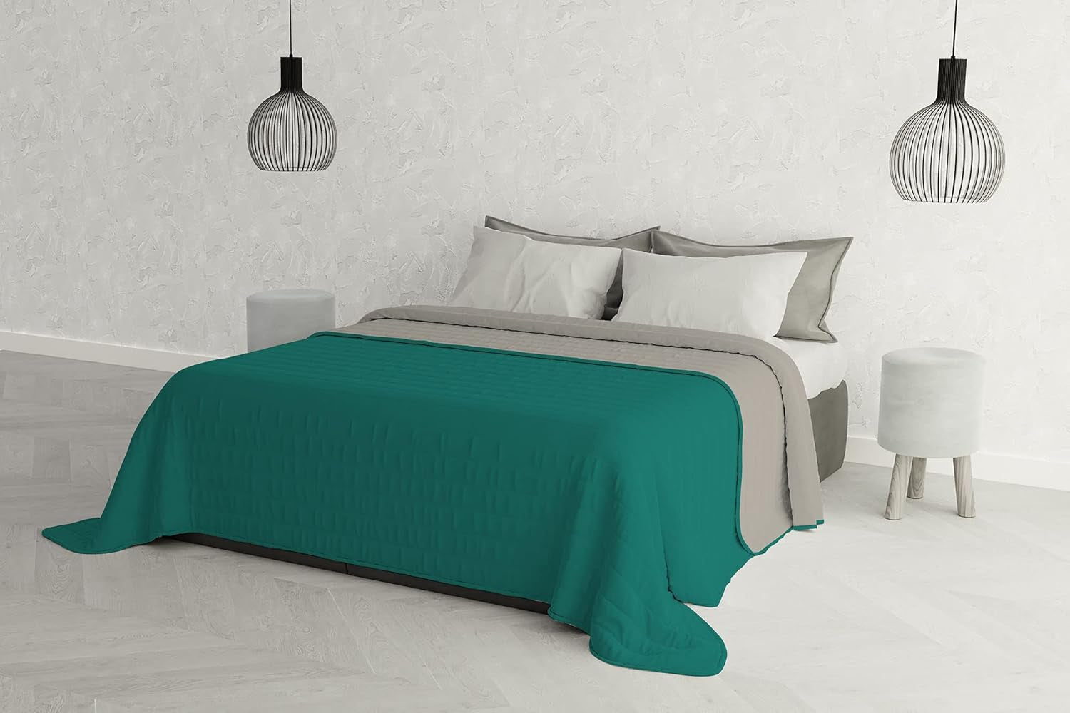 Italienische Bettwäsche Estivo Einzelbett, Leinen, Aqua, 170 x 270 cm Bettdecken und Steppdecken Naty Shop Aqua/Grau 260 x 270 cm