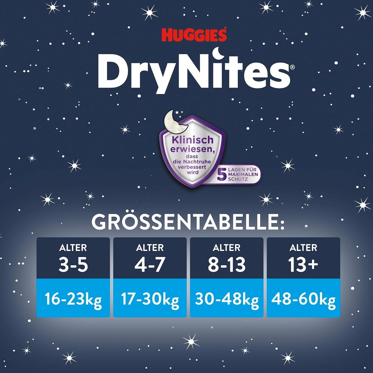 DryNites saugfähige Bettnässerwindeln für Jungen von 4–7 Jahren (17–30 kg), Jumbo-Monatspackung, 64 Stück