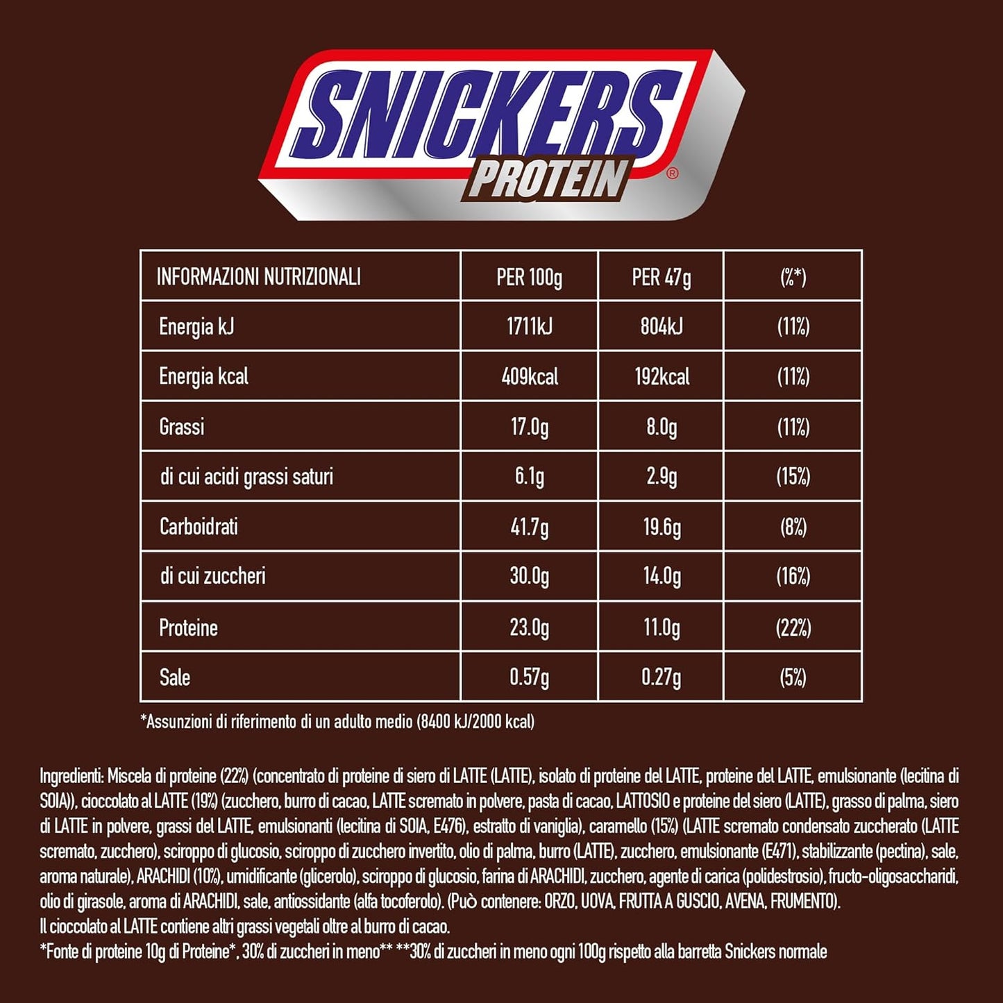 Snickers Proteinriegel mit Schokolade – reichhaltiger Geschmack mit Haselnuss-Karamell und Nougat, Großpackung 18 x 47 g