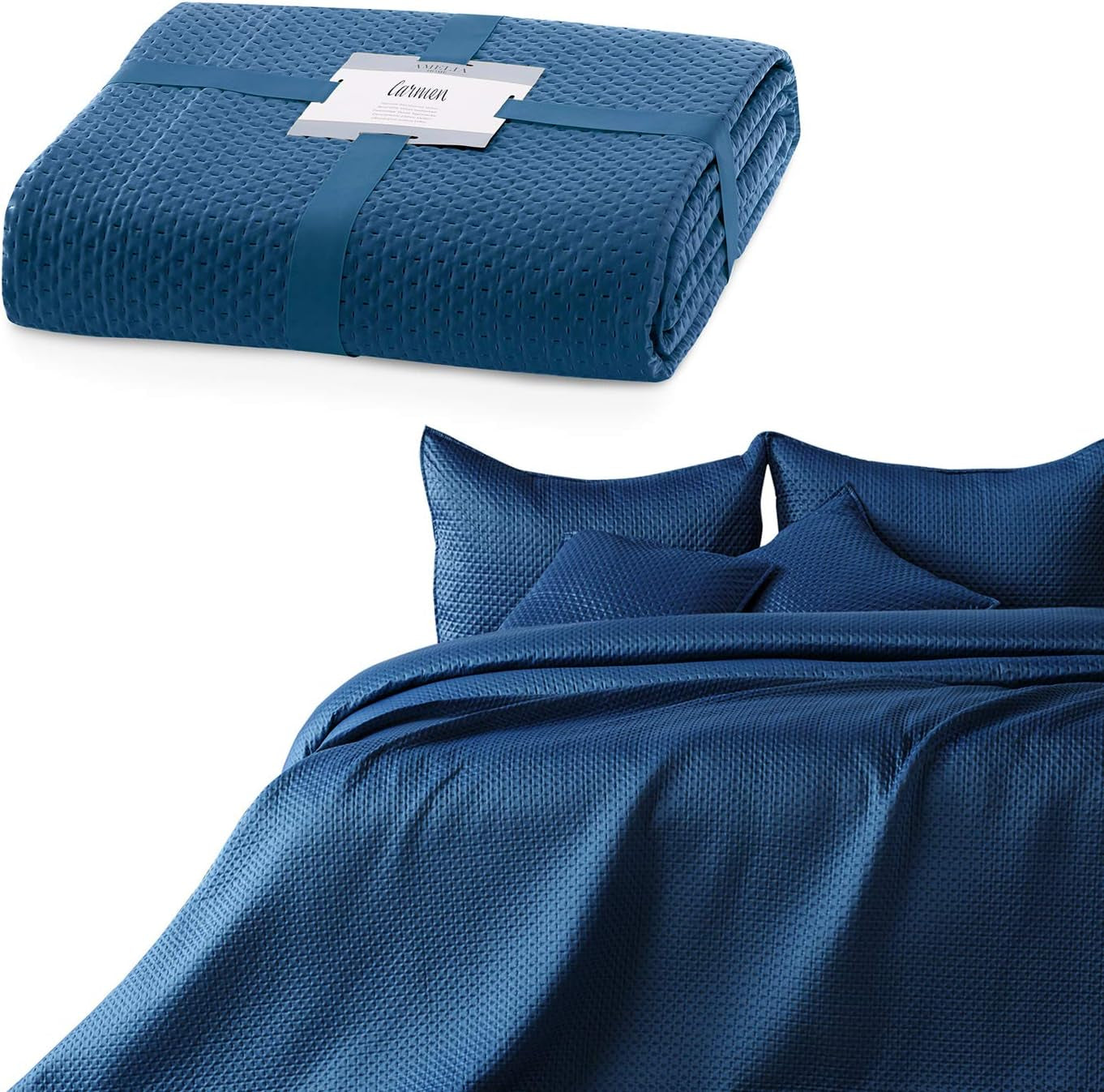Ameliahome Tagesdecke 200 x 220 cm, dunkelgrüne Tagesdecke mit zwei geprägten Seiten, mattes Satin, Carmen-Betten und Decken. Besuche den AmeliaHome-Store Carmen dunkelblau, 170 x 210 cm