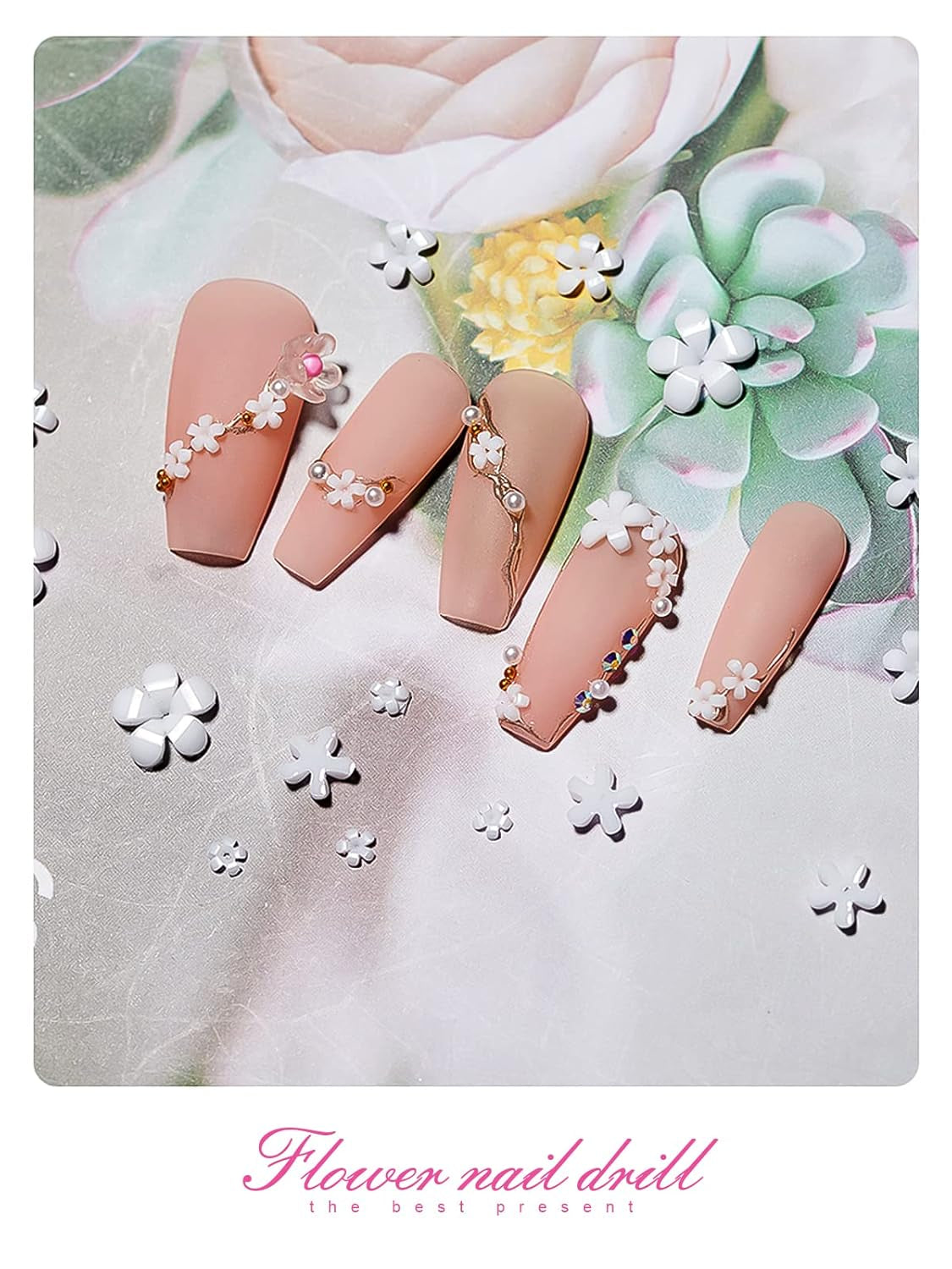 Kalolary Blumen Nail Art Charms, 3D-Acrylblumen für Nägel, fünf Blütenblätter, florale Ornamente, Nageledelsteine, Strasssteine, gemischte Metallperlen für DIY Nail Art Design, Schmuckherstellung (2 Boxen)