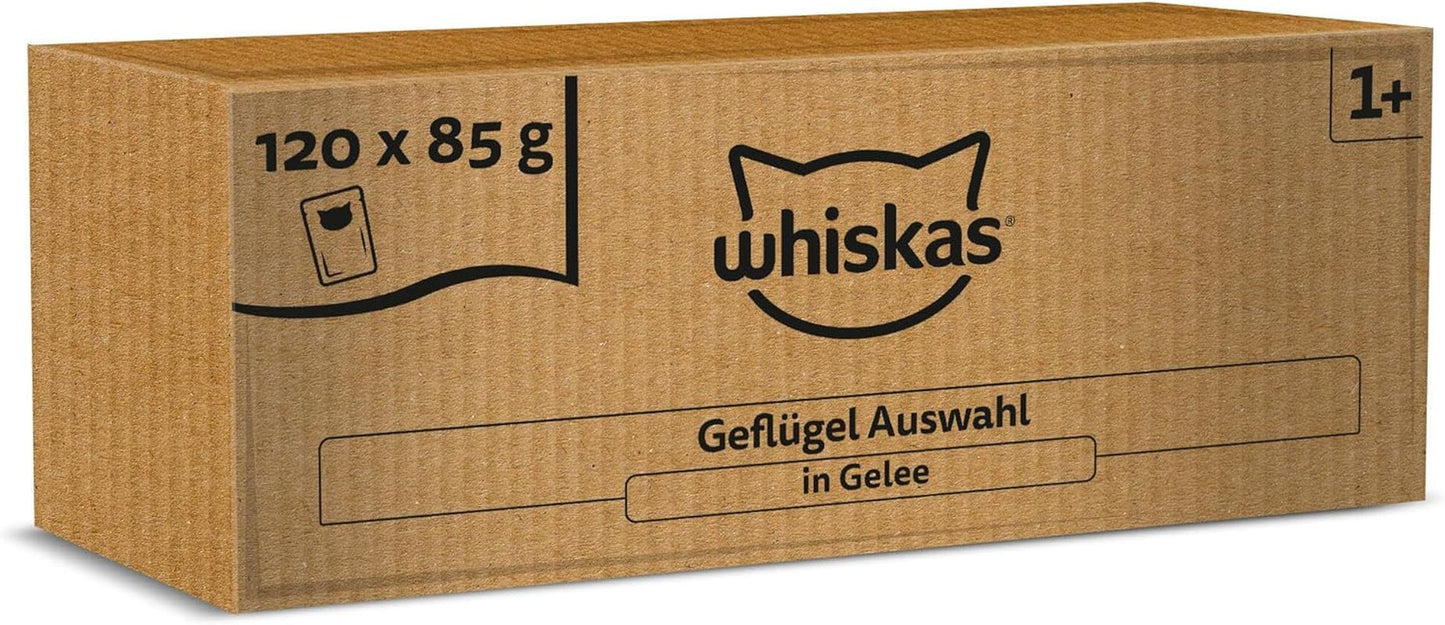 WHISKAS Nassfutter für Katzen in Gelee 120 x 85g Auswahl an Geflügel