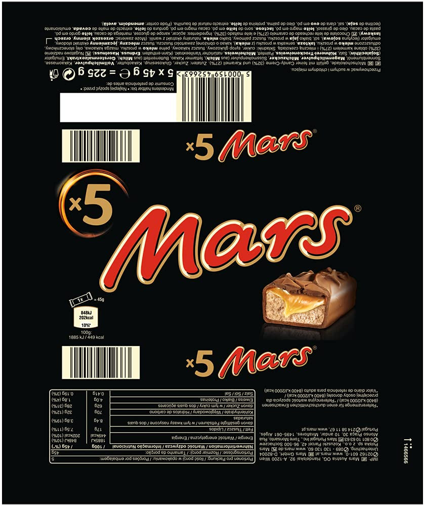 Schokoriegel Karamellschokolade 1er Pack 5 Riegel (1 x 225g) (4er Pack)