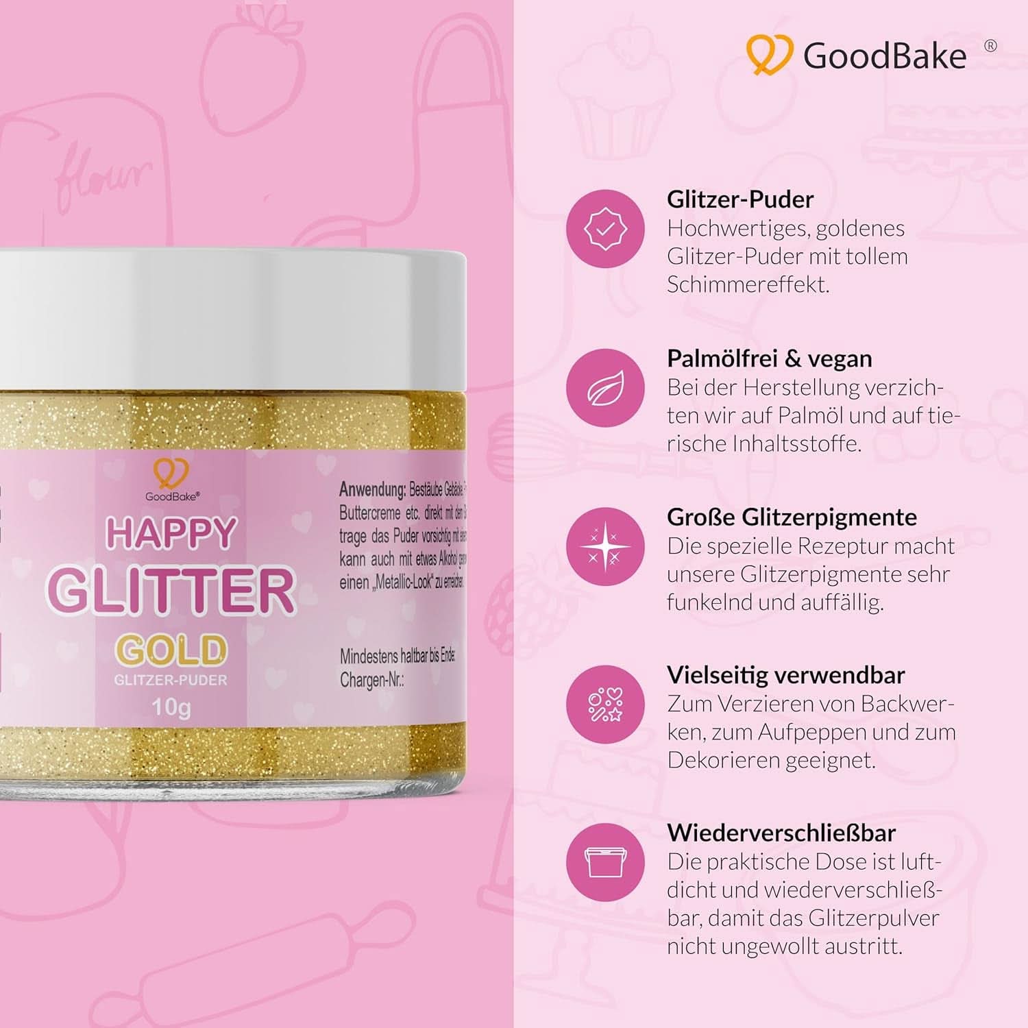 Goodbake Happy Glitter Gold – Essbarer Lebensmittelglitter, 10 Gramm Glitter Naty Shop
