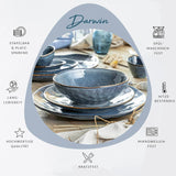 SANGER | Darwin 12-teiliges Geschirrset, Steinzeug-Geschirrset für 4 Personen, blaues Geschirrset mit Speisetellern, Desserttellern und Suppentellern, handgefertigtes Geschirrset | DIE PREMIUM-KOLLEKTION