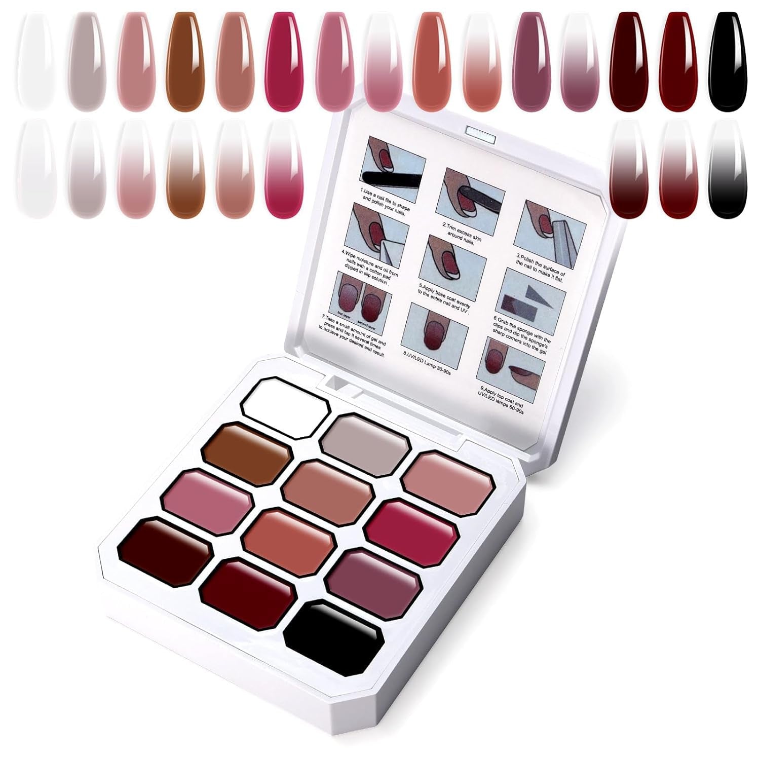 Farbverlaufs-Malgel, 12 Farben, Ombre-Gel-Nagellack mit 100 Nagelschwämmen und 4 Krallen, Metallgreifer für French-Maniküre, DIY-Nagelkunst, Set I