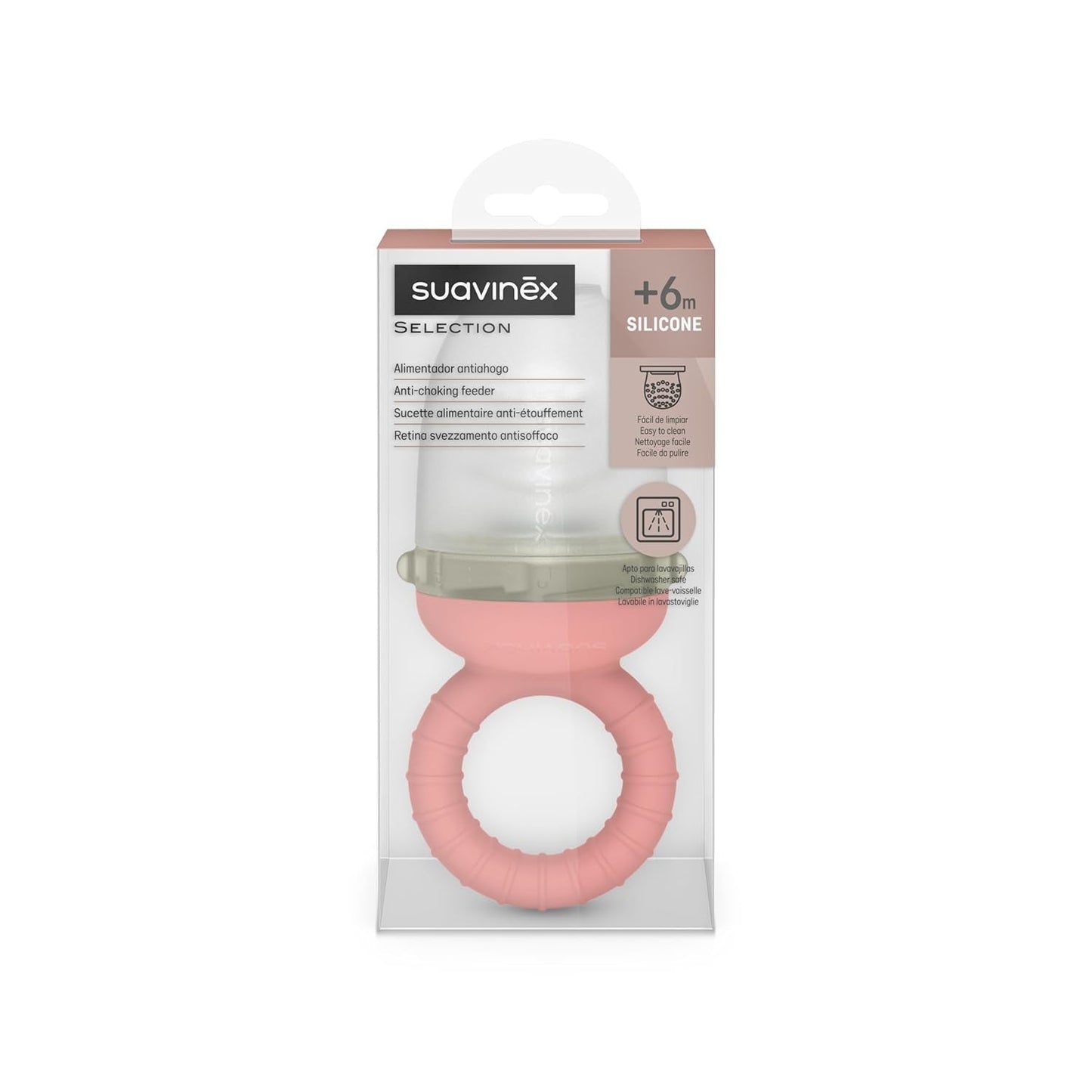 Suavinex Baby-Beißring, erstickungssicher, lebensmittelecht, Silikon, mit Deckel, leicht zu reinigen, spülmaschinen- und gefriergeeignet, beruhigt das Zahnfleisch, ab 6 Monaten, Pink