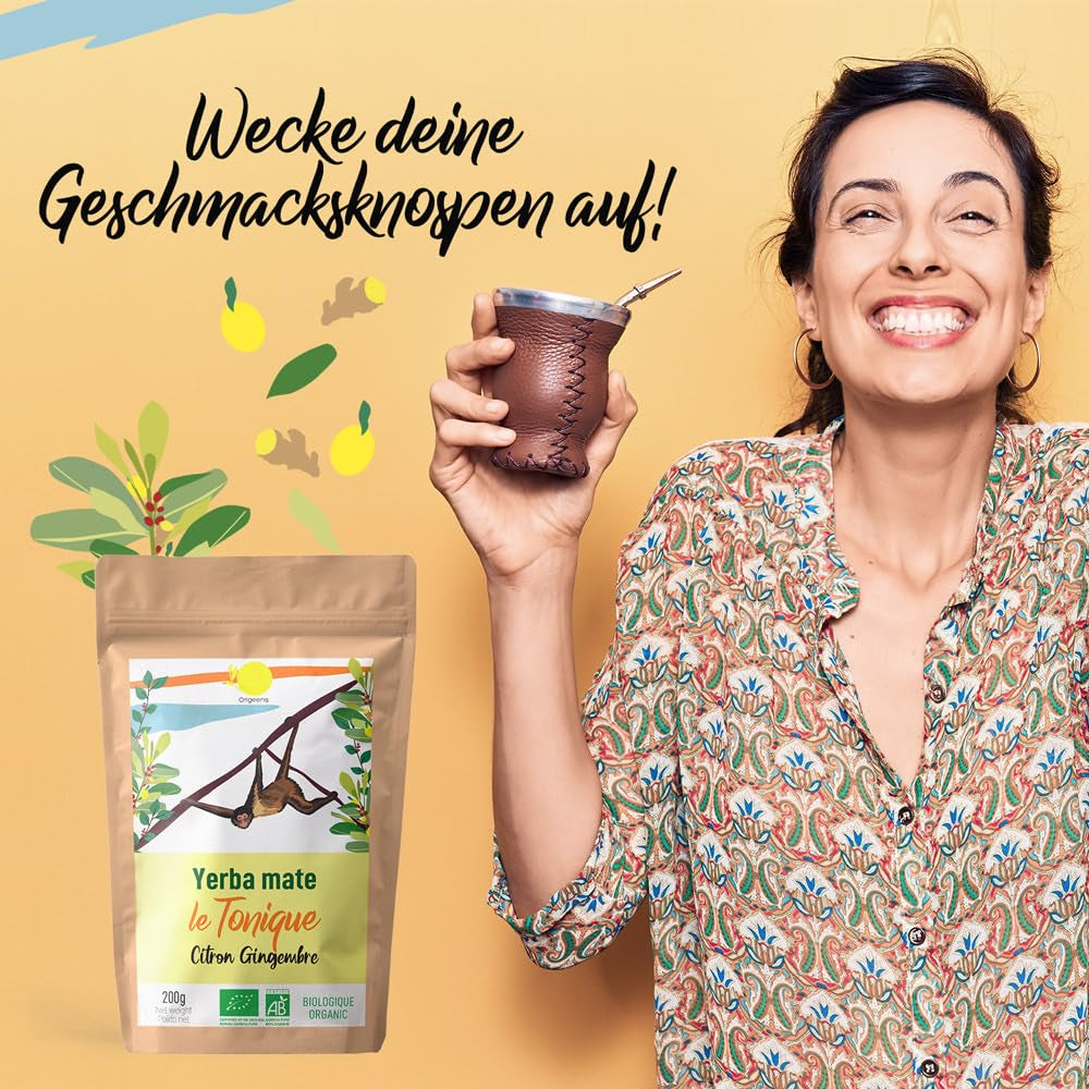 ORIGEENS BIO YERBA MATE MIT ZITRONE UND INGWER 200 G – Der energetisierende Tee I Bio Yerba Mate Tee, ungeröstet, Blätter, ohne Stiele und Staub