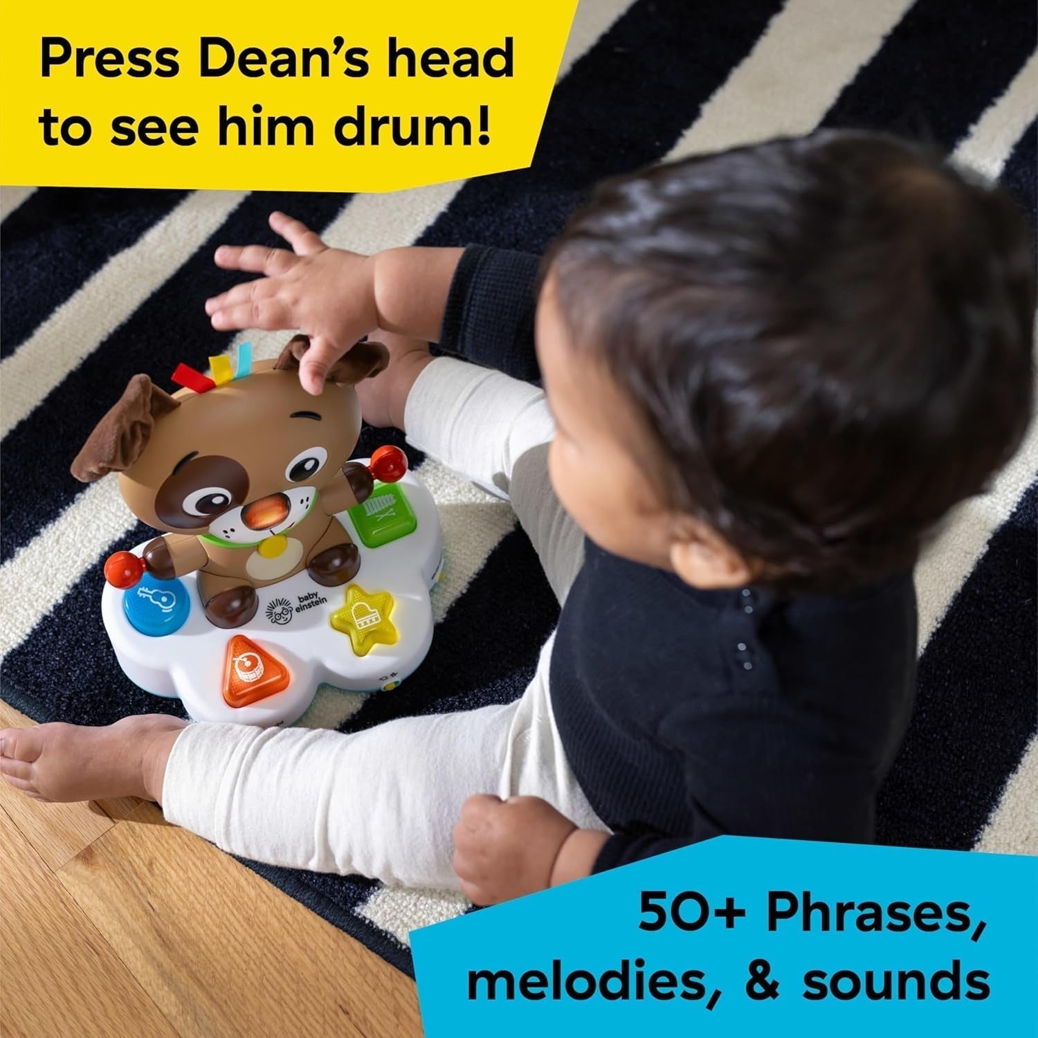 Baby Einstein, Drum & Learn Dean Musikalisches Lernspielzeug – Multisensorisches Babyspielzeug, 2 Spielmodi, Farben, Formen und Instrumente, über 50 Geräusche, ab 6 Monaten Babyspielzeug Naty Shop