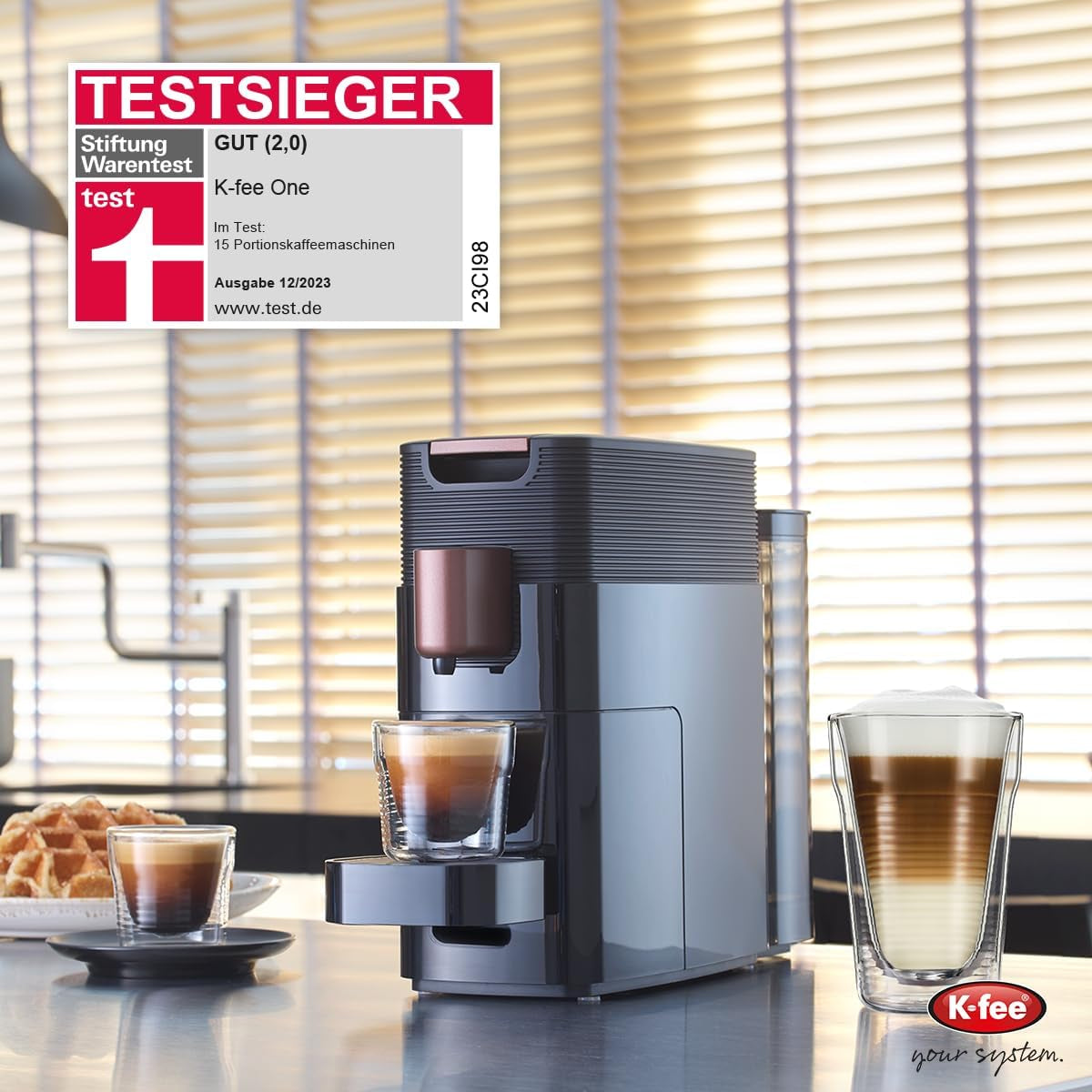 Espressomaschine mit K-FEE ONE Kapseln für Kaffee, Tee und Kakao | Kompakter Espresso | Schnelles Aufheizen | 0,8 l Wassertank | 19 Takte | Schwarzes Kupfer | Stiftung Warentest 2023 Testsieger