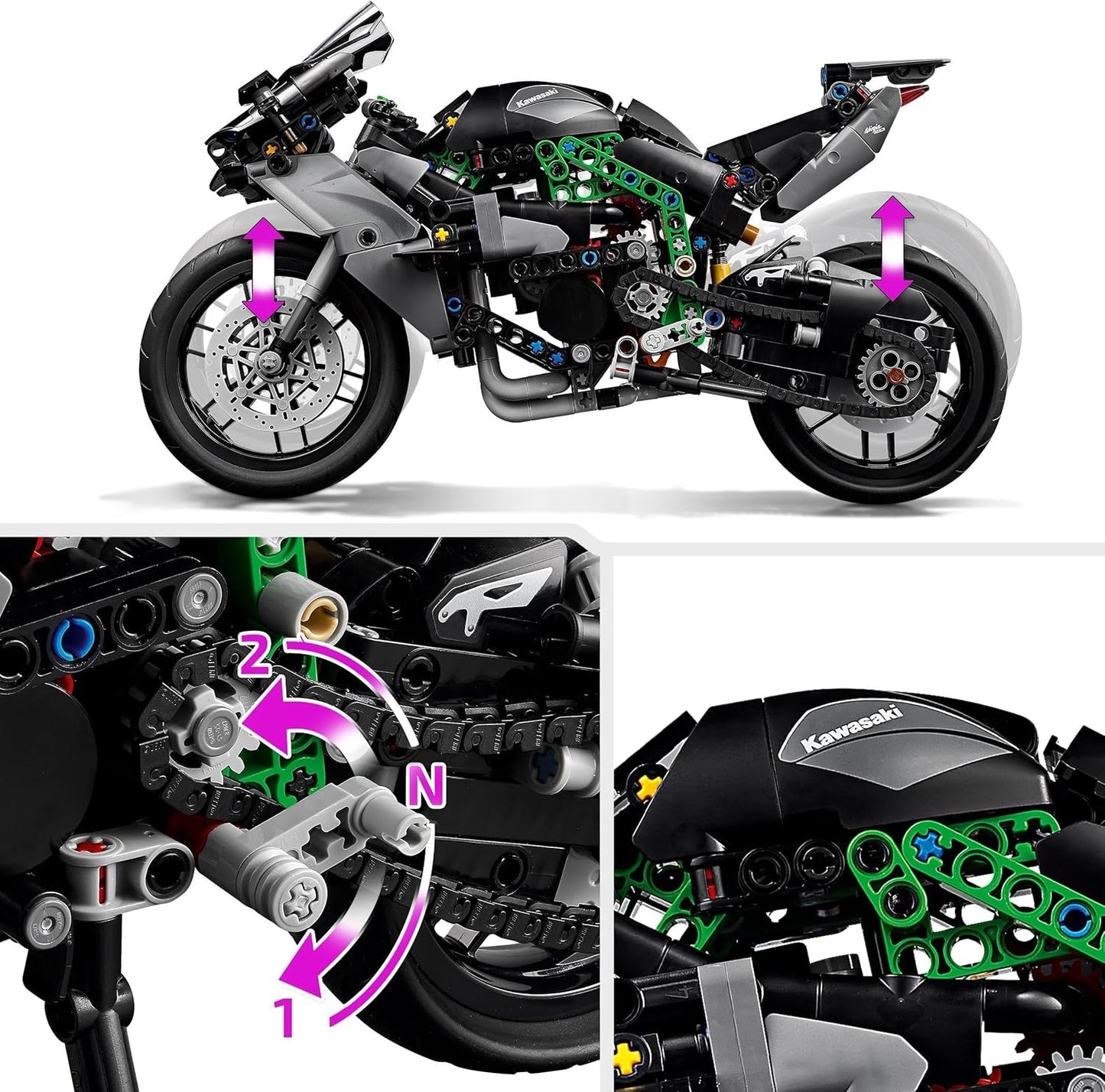 LEGO Technic Kawasaki Ninja H2R Motorrad, Geburtstagsgeschenk für Kinder und Erwachsene, Dekoration, Spielzeug, Modell für Jungen und Mädchen ab 10 Jahren 42170 Bausets Besuchen Sie den LEGO-Store