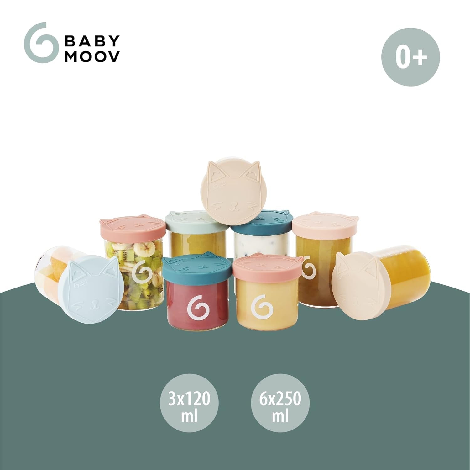 Babymoov ISY BOWLS Babynahrungsbehälter aus robustem, temperaturbeständigem Glas – zum Aufbewahren/Einfrieren von Babynahrung, 6x 250ml + 3x 120ml Frischhaltedosen Naty Shop