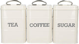 KitchenCraft Living Nostalgia 3er-Set Vorratsdosen für Tee, Zucker, Kaffee, Geschenkbox, Stahl, Antikcreme, 11 cm x 11 cm x 17 cm, Vintage-Blau, Aufbewahrungsboxen für Lebensmittel, Naty Shop Vintage-Blau