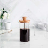 - Französische Kaffeemaschine, Kaffeepresse, Kolbenkaffeemaschine, französische Filterkaffeekanne, 3 Tassen, 0,35 l, Stahl und Holz