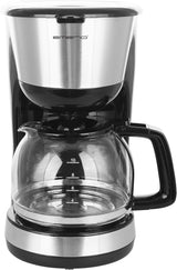 Emerio CME-122933, Filterkaffeemaschine, 1,25 l für bis zu 10 Tassen frischen Kaffee, permanent herausnehmbarer Filter, Anti-Tropf-Funktion, Glaskaraffe, automatische Abschaltung, 1000 Watt, schwarz/silber