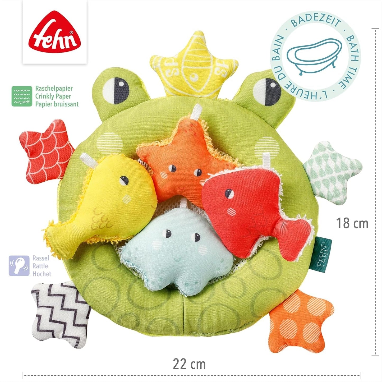 Fehn Badenetz Frosch – Baby-Badespielzeug für die Badewanne – Schwimmendes Wasserspielzeug für fröhlichen Badespaß – Badespielzeug für Babys und Kleinkinder ab 0+ Monaten Babyspielzeug Naty Shop