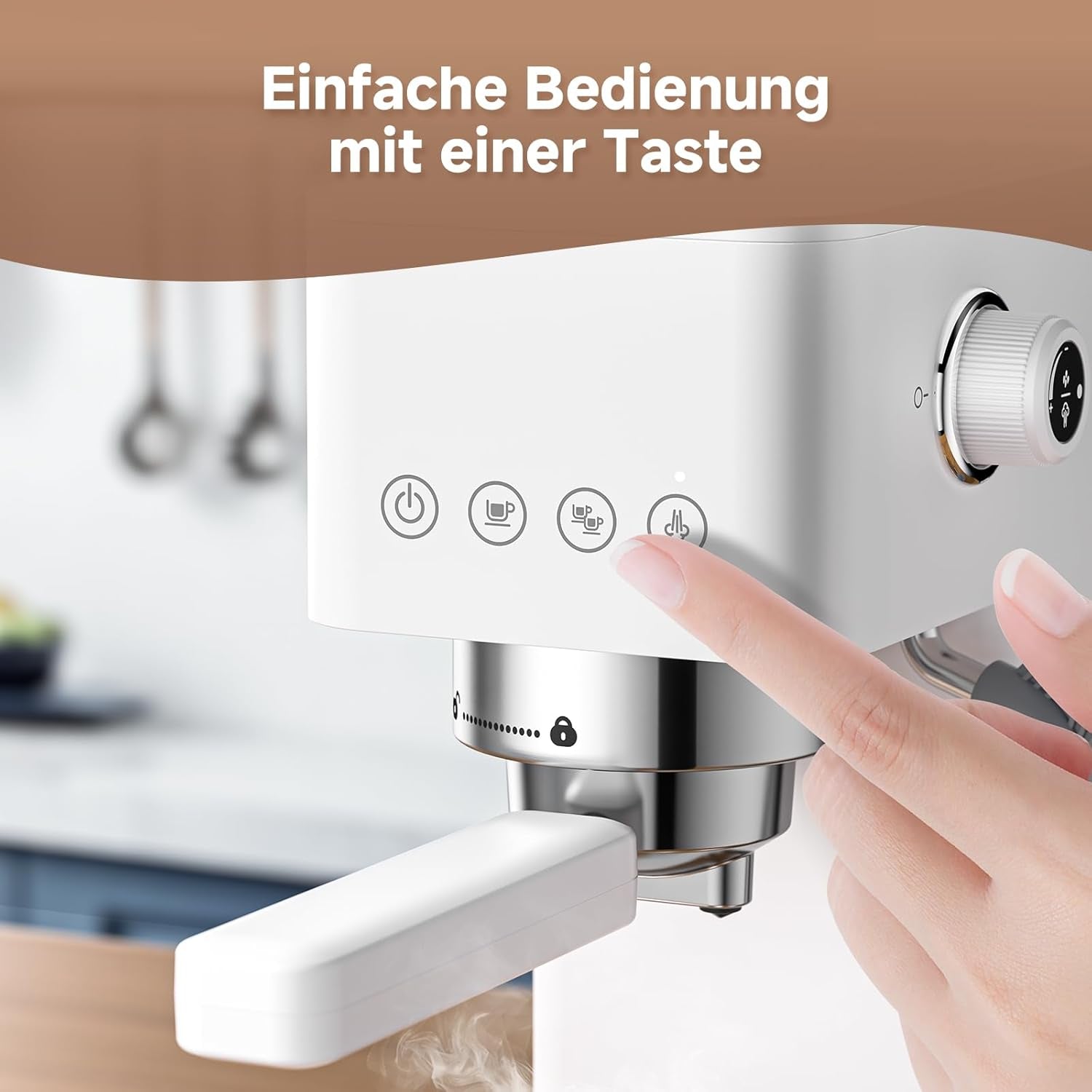 AMZCHEF 20-Bar-Espressomaschine, LED-Anzeige, professioneller Milchaufschäumer und Dampflanze aus Edelstahl, 1,5 l abnehmbarer Tank, 1350 W schnelles Aufheizen, Weiß