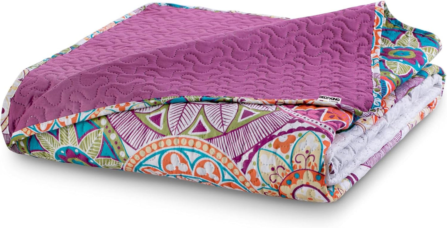 Decoking 12222 Tagesdecke 200 x 220 cm, rosa, violett, weiß, gefärbt, Anthrazit, Tagesdecke, zwei Seiten, gefärbt, rosa, weiß, violett, Steppung, Bibi-Betten und Decken. Besuchen Sie den DecoKing-Store
