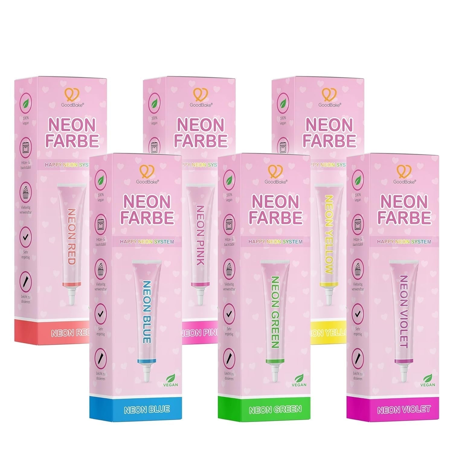 Goodbake Neonlebensmittelfarben 6 Farben Set – Intensive Lebensmittelfarbe – Lebensmittelfarbpaste – Zum Einfärben von Torten, Fondant, Buttercreme Uvm. – 100 % veganes Naty Shop 6Er-Set