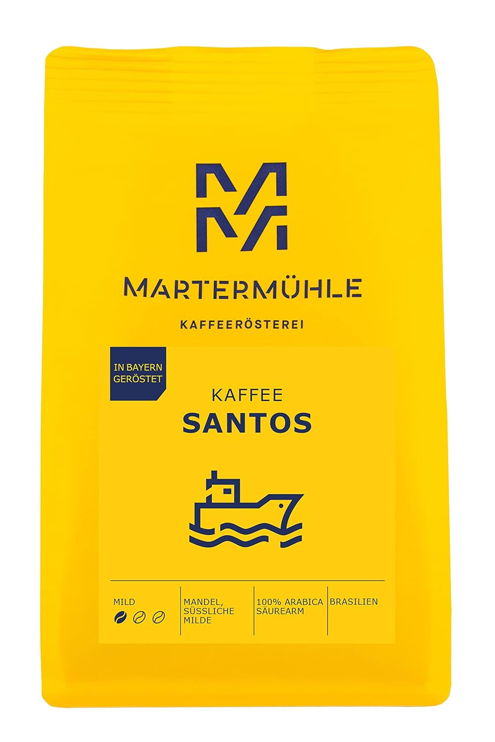 Martermühle Santos Kaffeebohnen 1kg mild I Arabica I Aroma: Mandel, Süsslich Milde I Ganze Kaffee-Bohnen schonend geröstet, säurearm