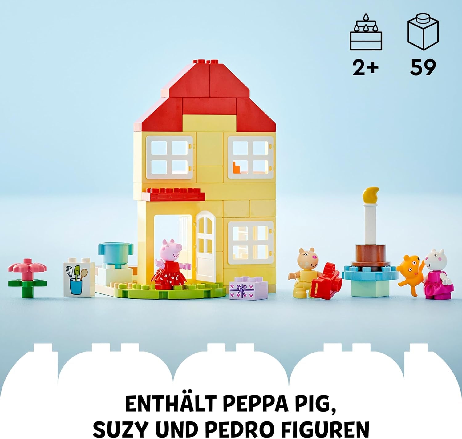 LEGO DUPLO Peppas Geburtstagshaus: Kreatives 3-Figuren-Spielzeug, Bau- und Umbauspielzeughaus für 2-Jährige, Jungen und Mädchen, fördert die Geschicklichkeit 10433 Bausets Besuchen Sie den LEGO-Store