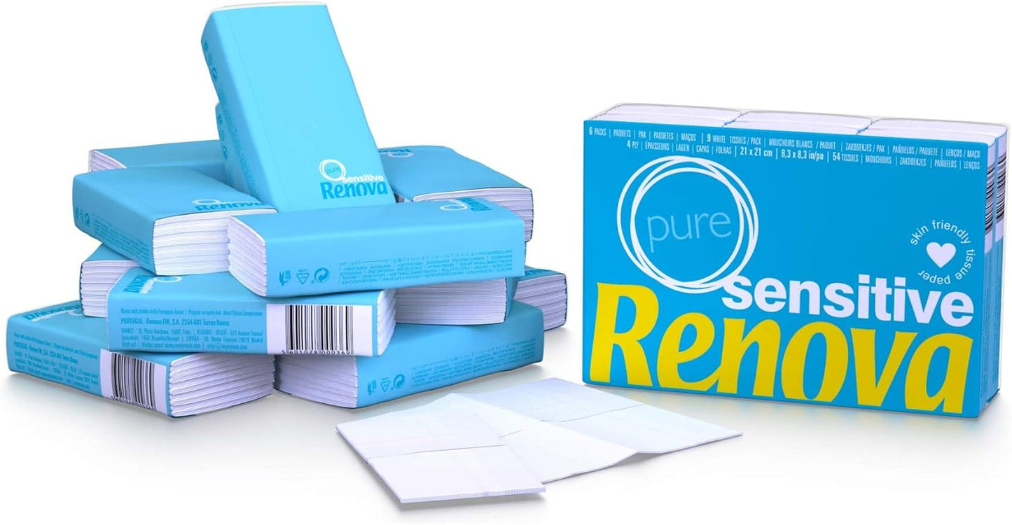 Renova Taschentücher Sensitive Pure – 6 Packungen weiße Servietten