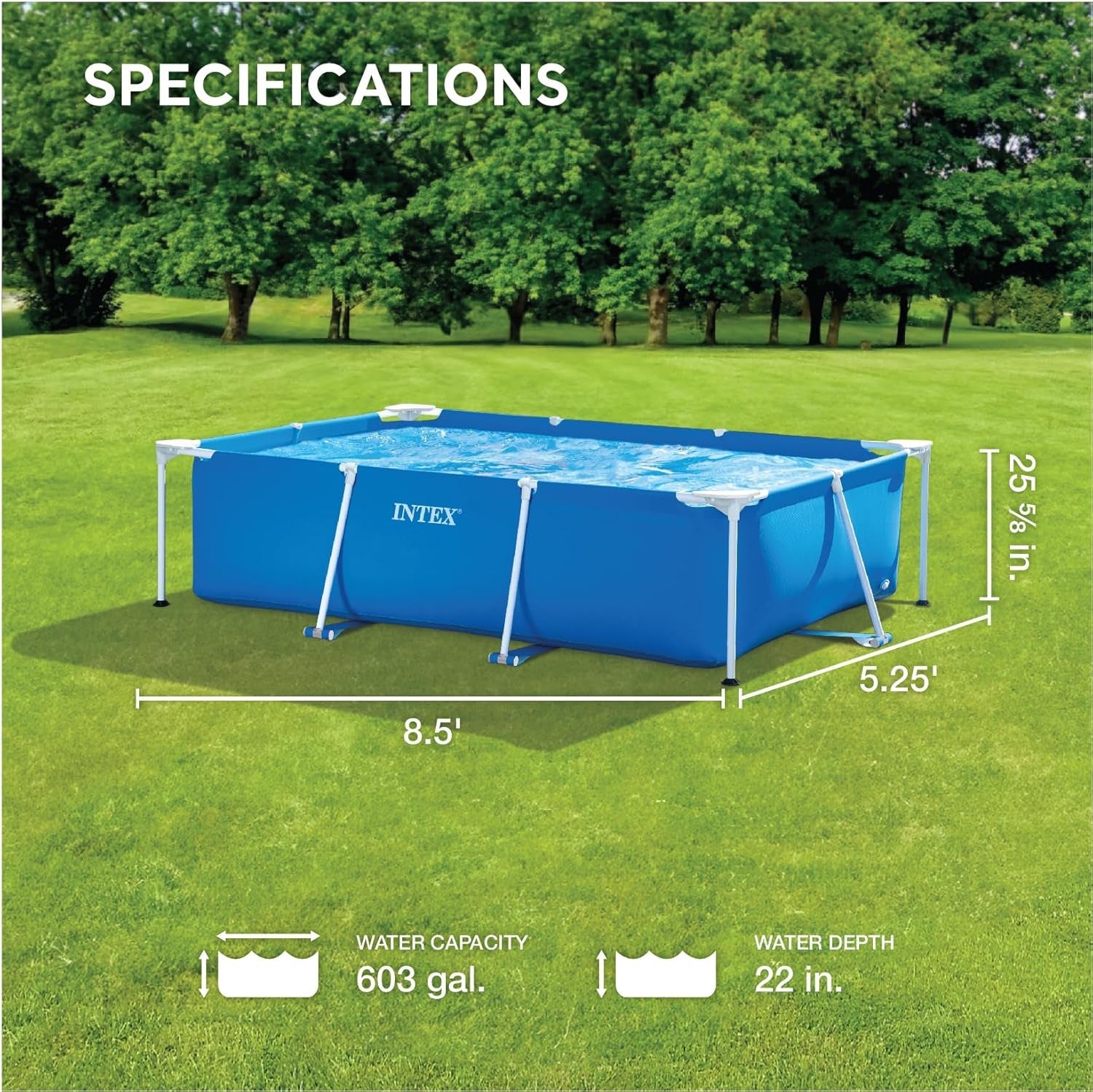 Intex 28271NP – Rechteckiger oberirdischer Pool mit Rahmen, 2282 l, Stahl und PVC, blau, 260 x 160 x 65 cm
